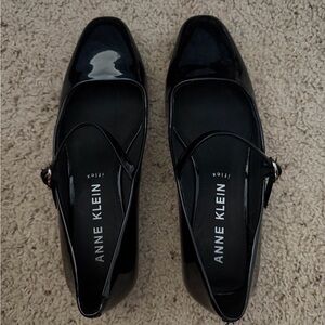 Anne Klein Black Patent Mary Jane Flats with Cross Strap